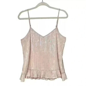🔥🔥🔥Anthropologie Women's Sequin V Neck Ruffle Hem Tank Top